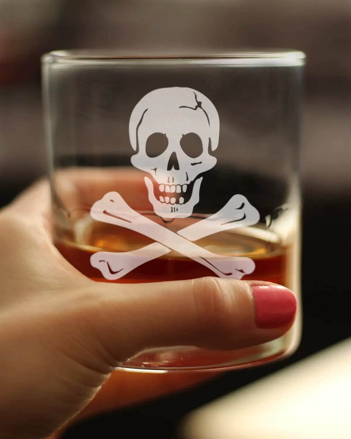 Etched Rocks Glass | 10.25 oz Whiskey Glass | Dishwasher Safe | Skull and Crossbones