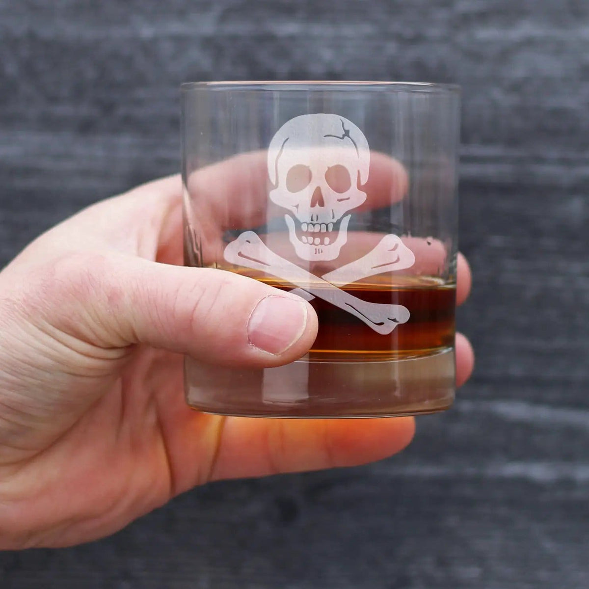 Etched Rocks Glass | 10.25 oz Whiskey Glass | Dishwasher Safe | Skull and Crossbones