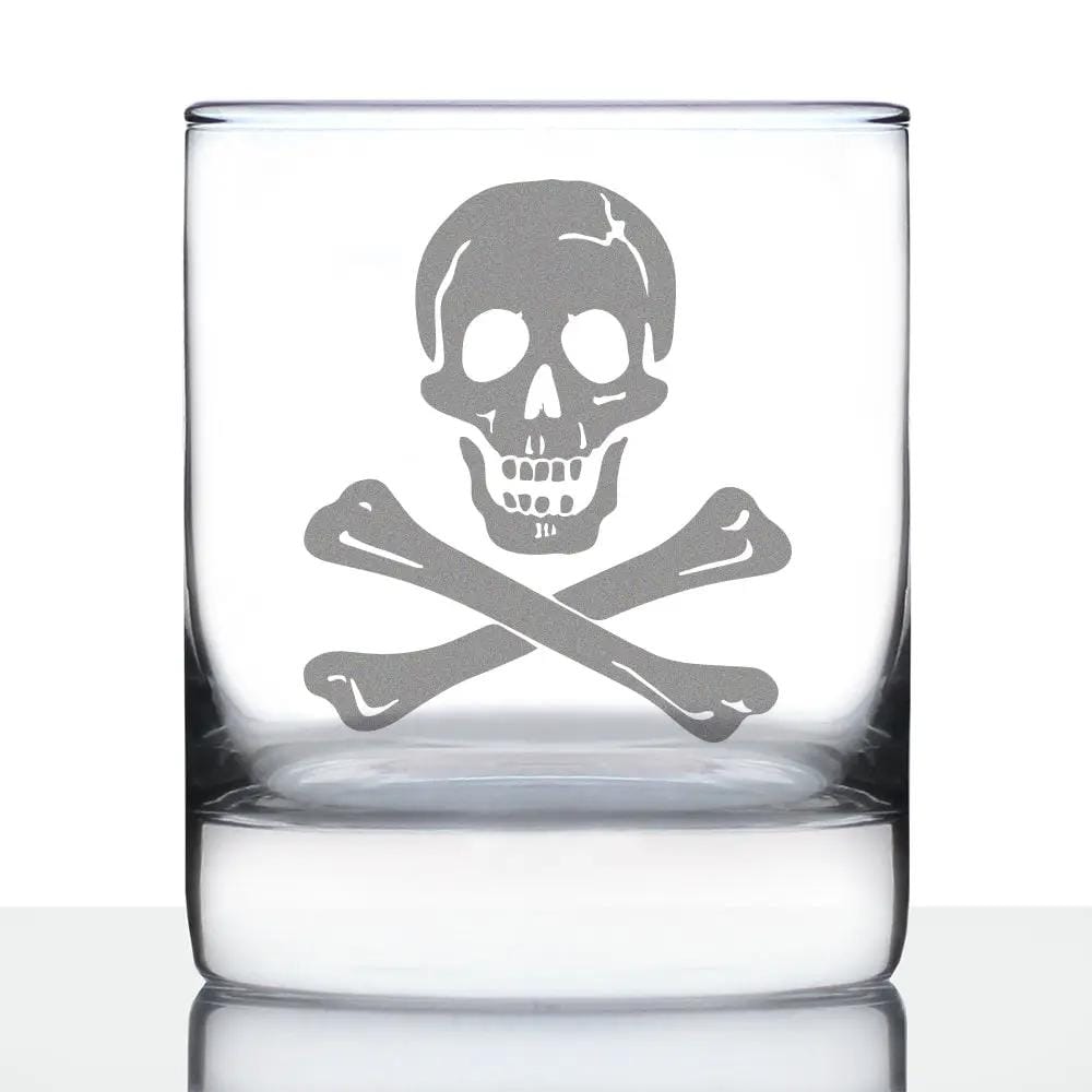 Etched Rocks Glass | 10.25 oz Whiskey Glass | Dishwasher Safe | Skull and Crossbones