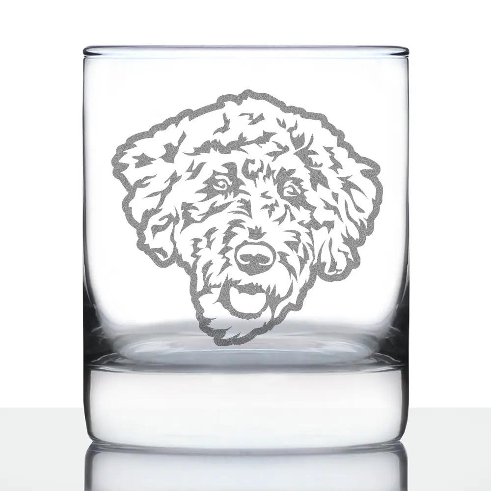 Labradoodle Face Whiskey Rocks Glass | 10 Oz | Hand Etched Design | Dishwasher Safe