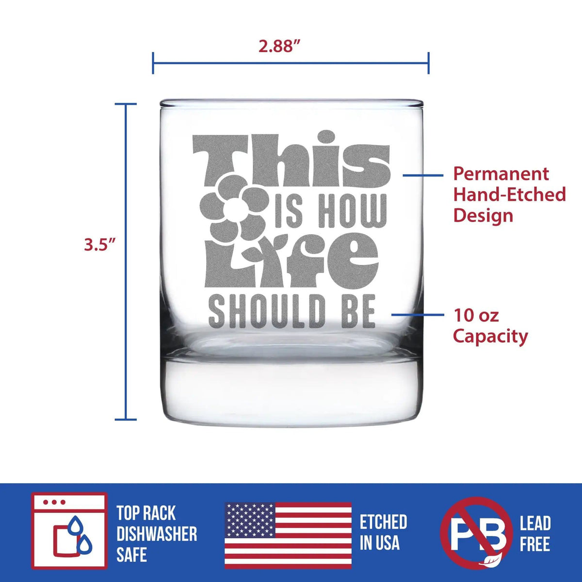 Etched Rocks Glass | 10.25 oz Whiskey Glass | Dishwasher Safe | This is How Life Should Be Engraved