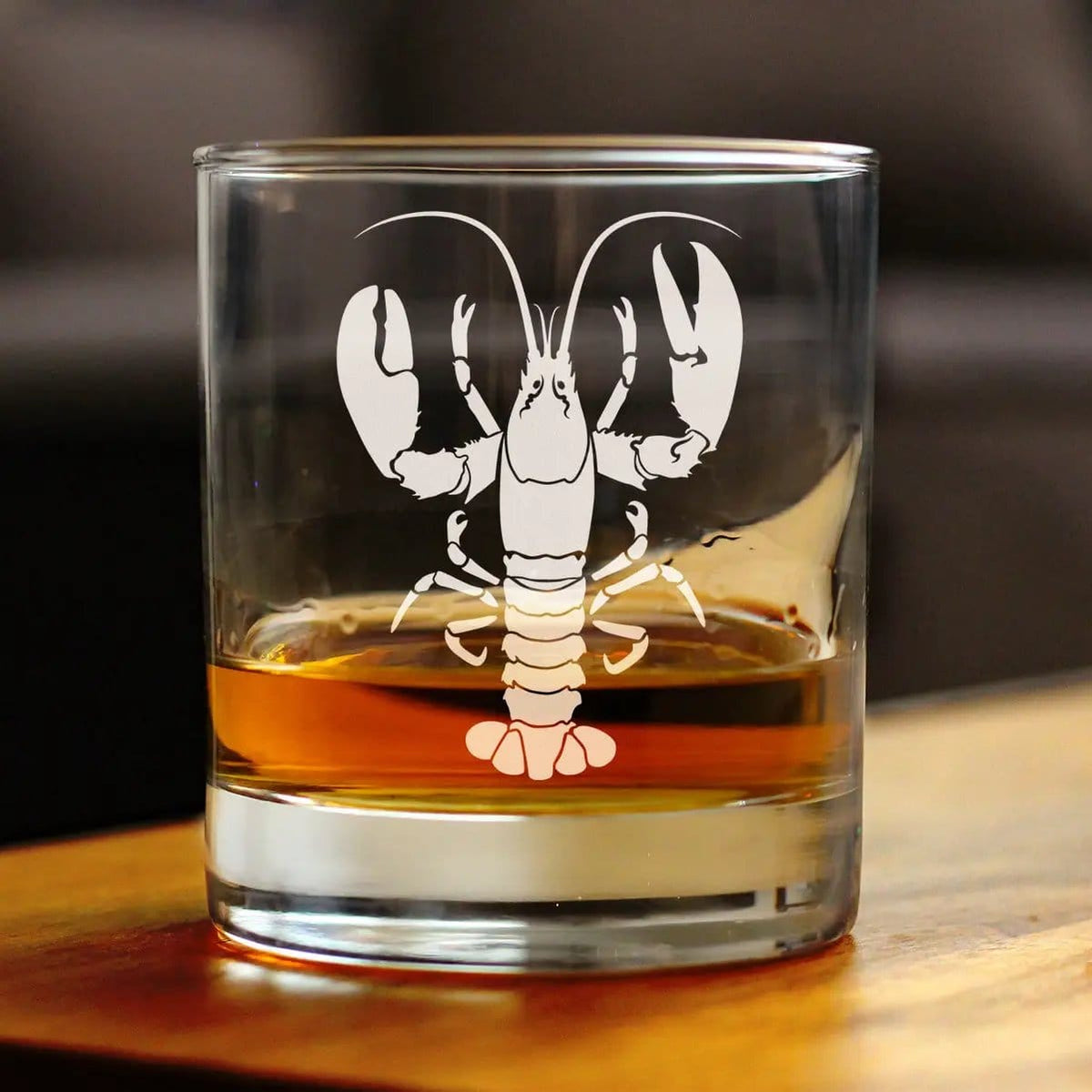 Etched Rocks Glass | 10.25 oz Whiskey Glass | Dishwasher Safe | Lobster Engraved
