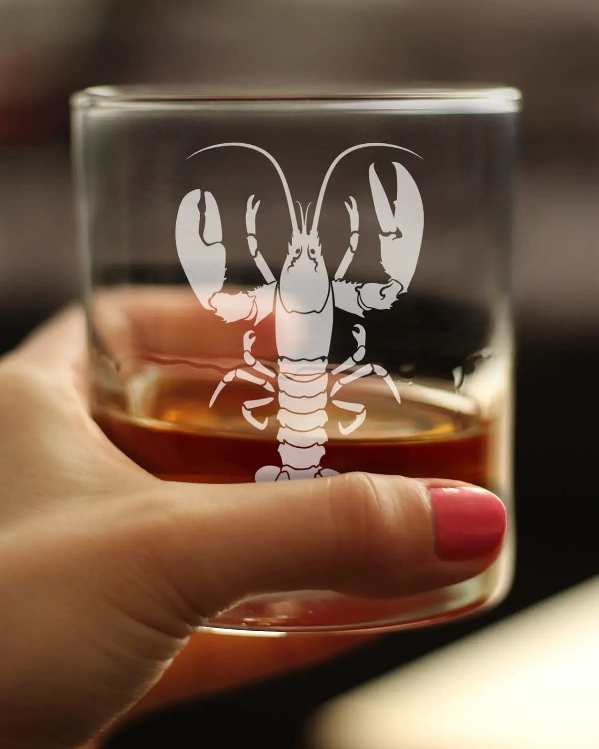 Etched Rocks Glass | 10.25 oz Whiskey Glass | Dishwasher Safe | Lobster Engraved