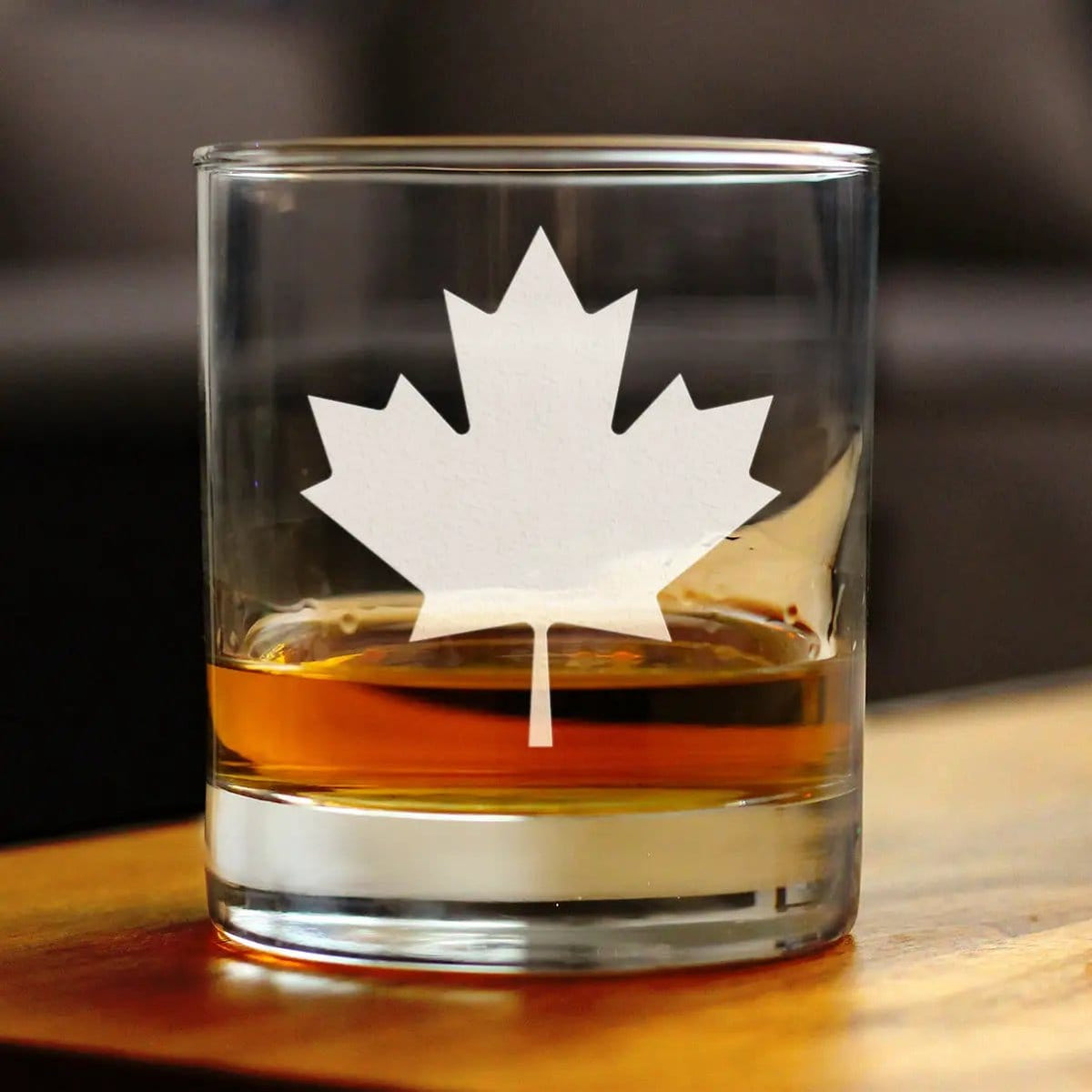 Etched Rocks Glass | 10.25 oz Whiskey Glass | Dishwasher Safe | Canada Maple Leaf