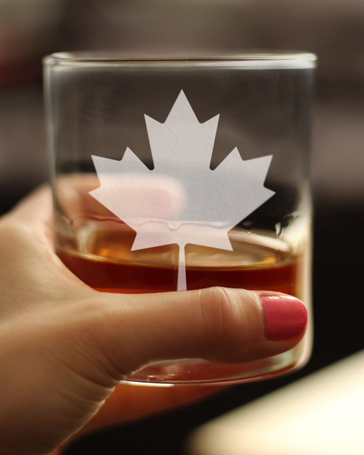 Etched Rocks Glass | 10.25 oz Whiskey Glass | Dishwasher Safe | Canada Maple Leaf