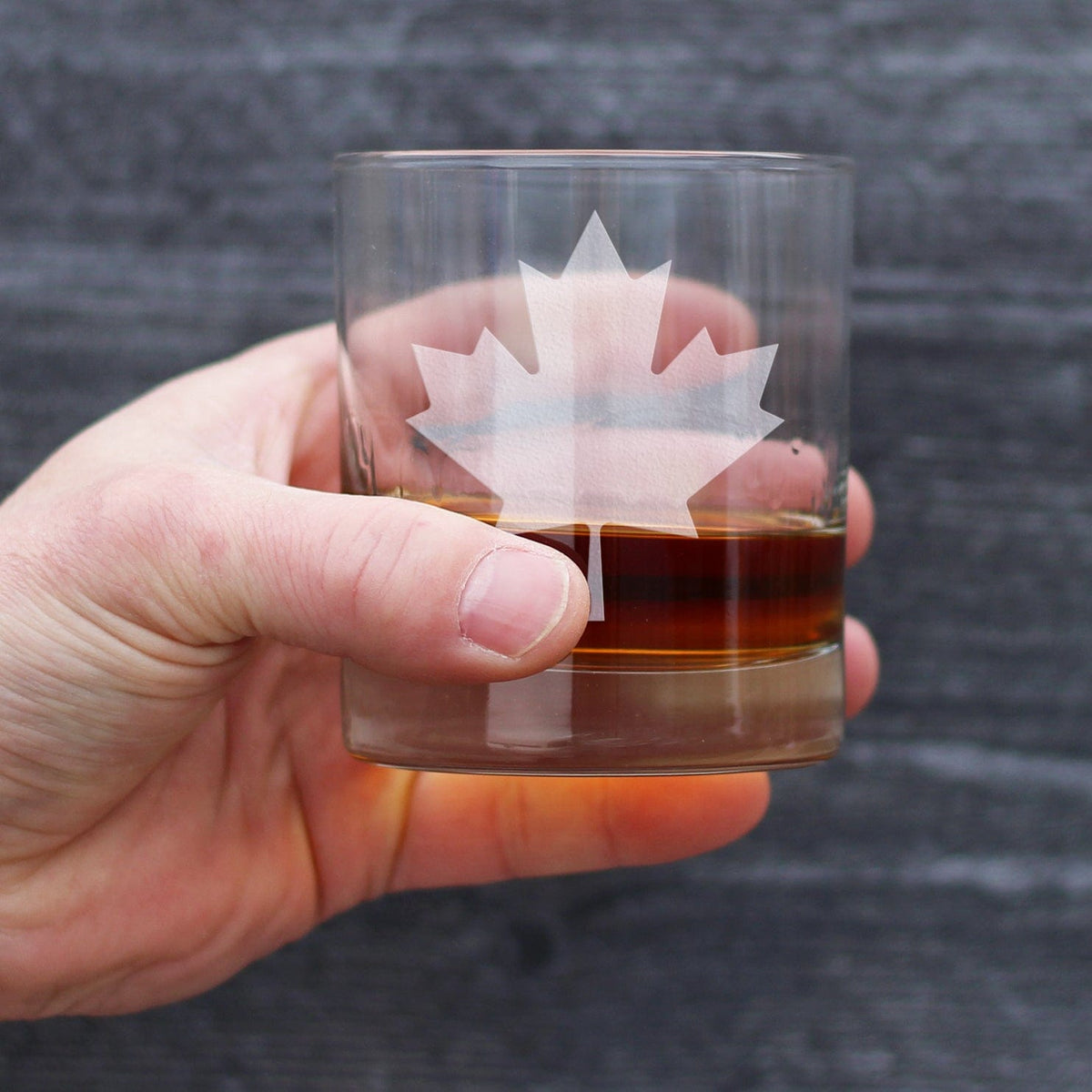 Etched Rocks Glass | 10.25 oz Whiskey Glass | Dishwasher Safe | Canada Maple Leaf