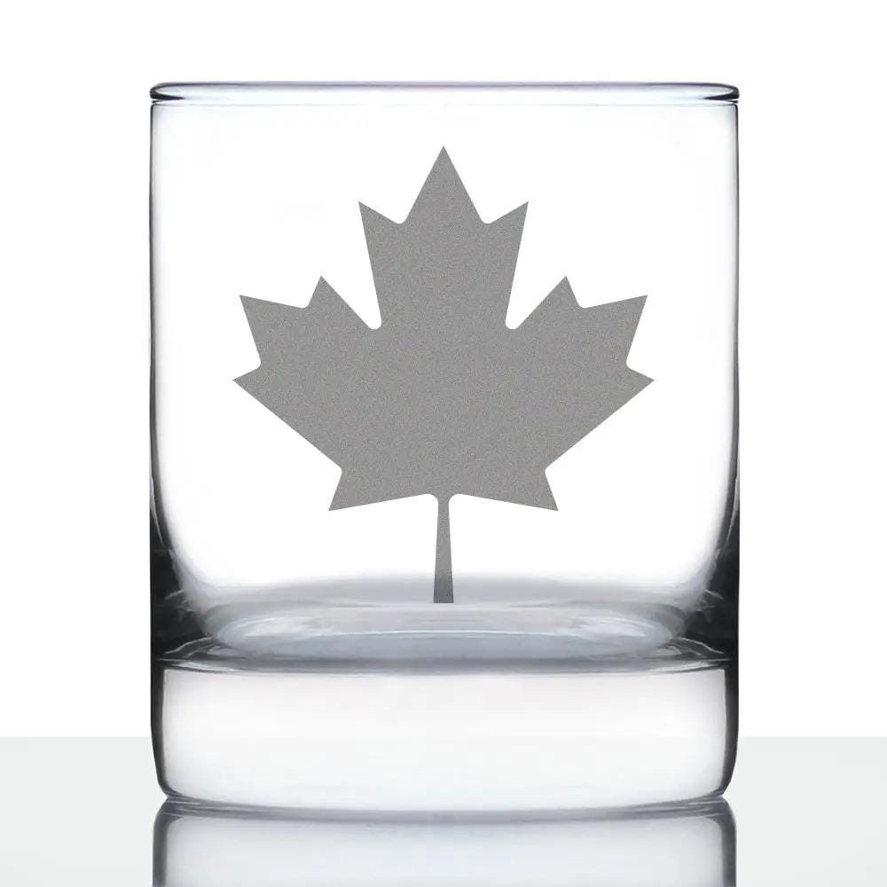 Etched Rocks Glass | 10.25 oz Whiskey Glass | Dishwasher Safe | Canada Maple Leaf