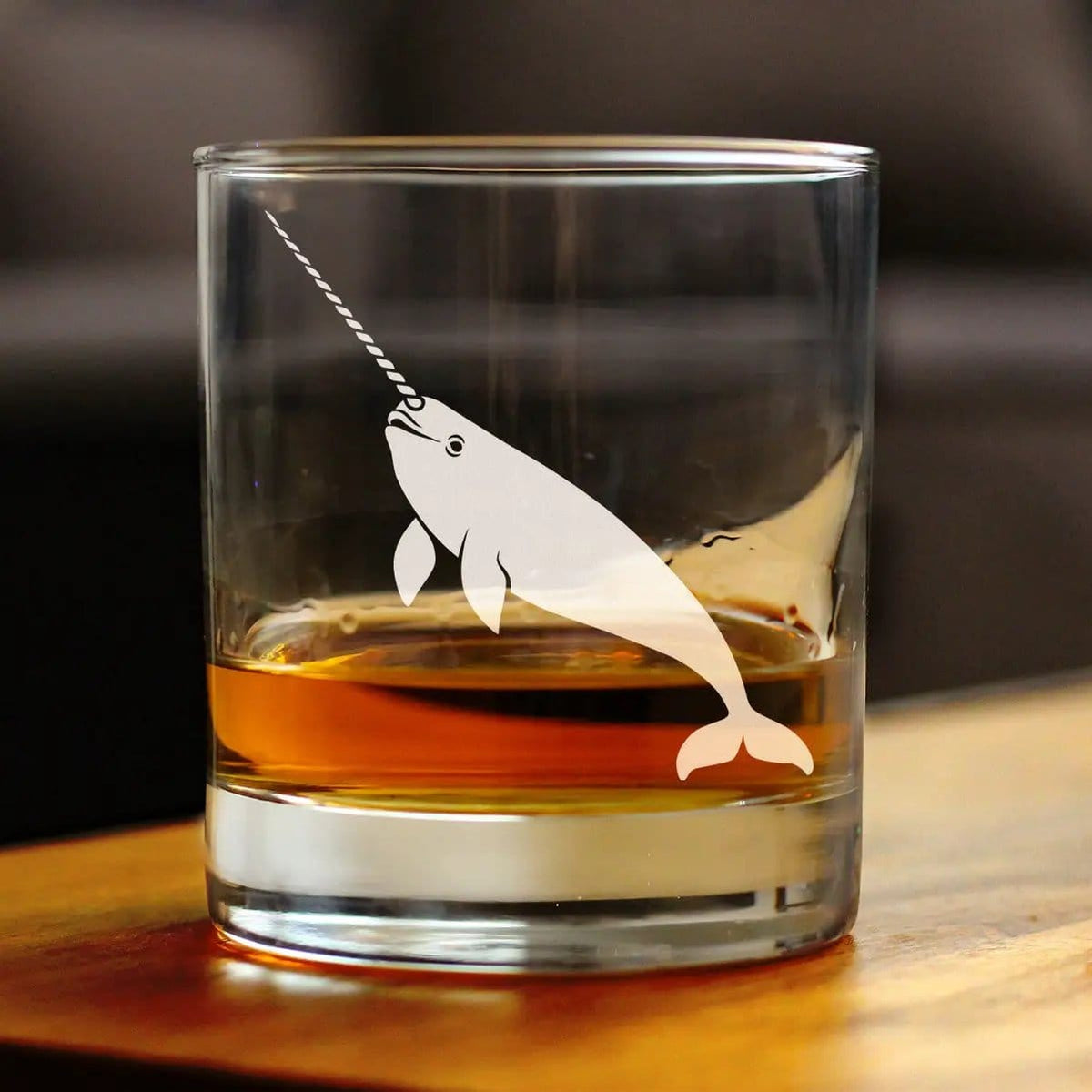 Etched Rocks Glass | 10.25 oz Whiskey Glass | Dishwasher Safe | Narwhal Engraved