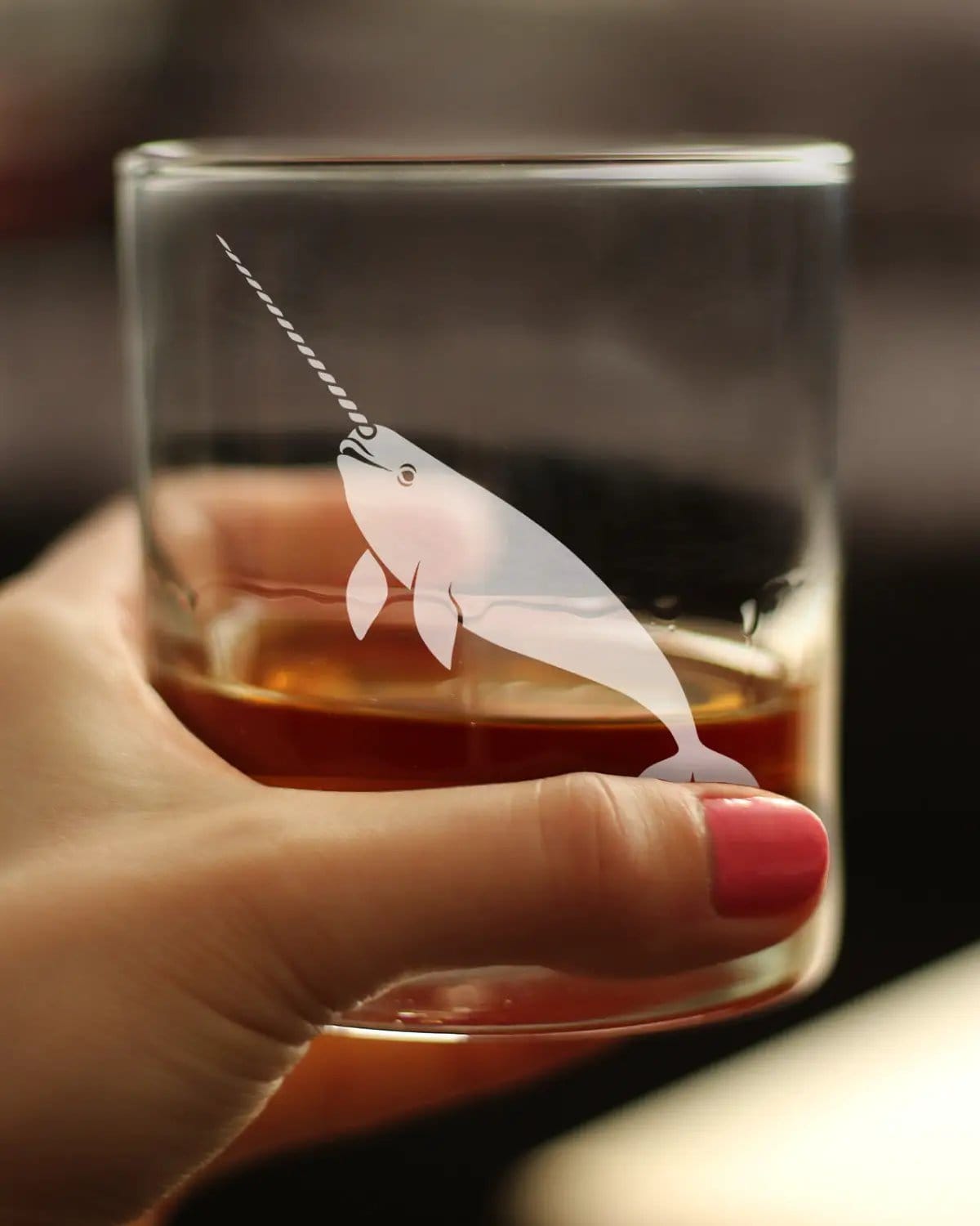 Etched Rocks Glass | 10.25 oz Whiskey Glass | Dishwasher Safe | Narwhal Engraved