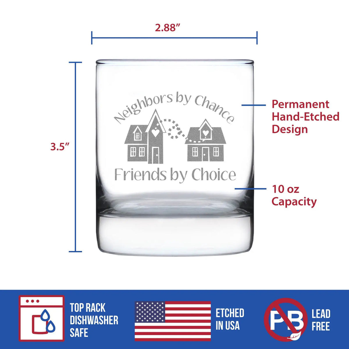 Whiskey Rocks Glass | Hand Etched Text | 10 Oz Size | Old Fashioned Style