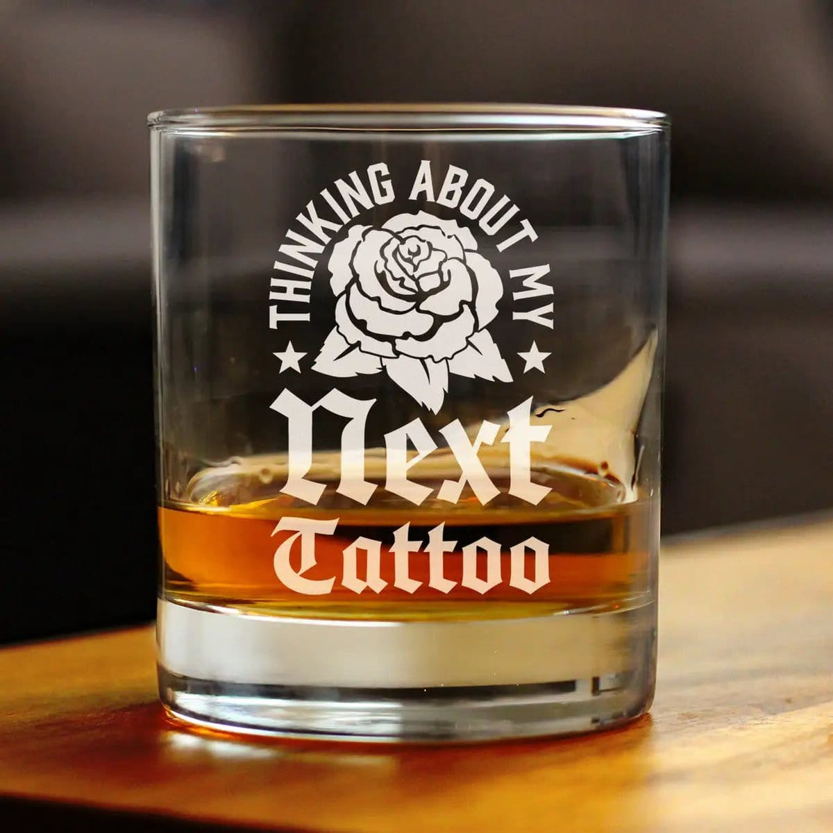 Etched Rocks Glass | 10.25 oz Whiskey Glass | Dishwasher Safe | Next Tattoo Engraved