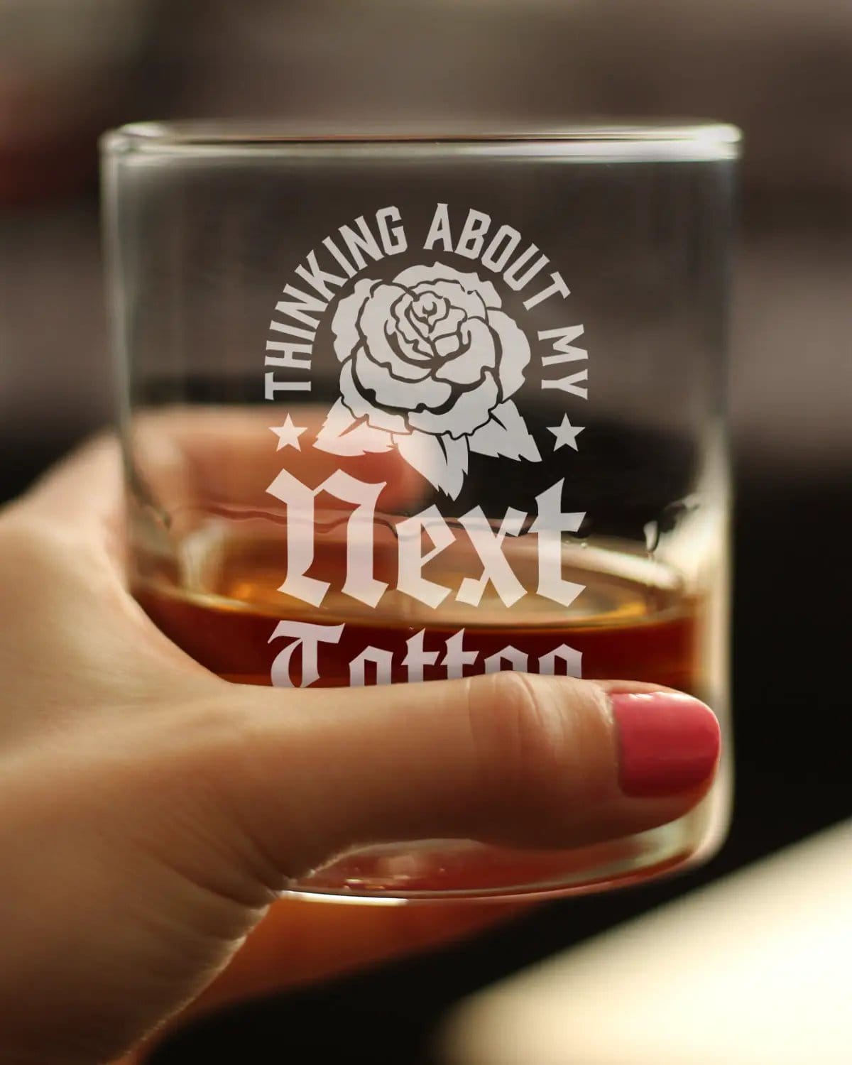 Etched Rocks Glass | 10.25 oz Whiskey Glass | Dishwasher Safe | Next Tattoo Engraved