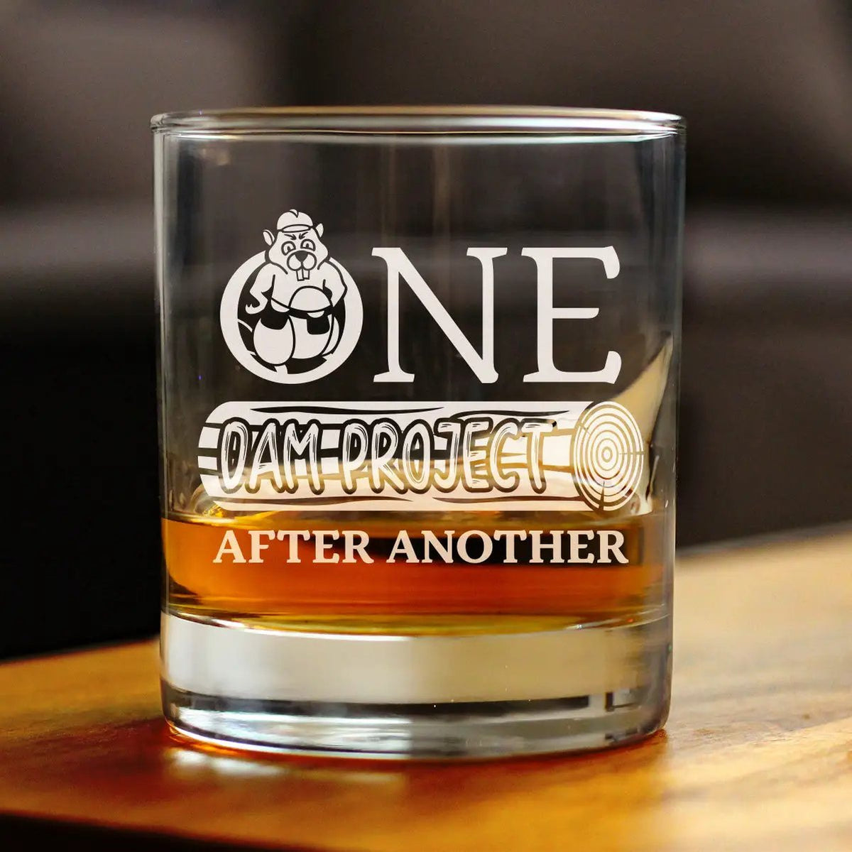 Whiskey Rocks Glass | Hand Etched Graphics | Construction Theme | 10 Oz Size