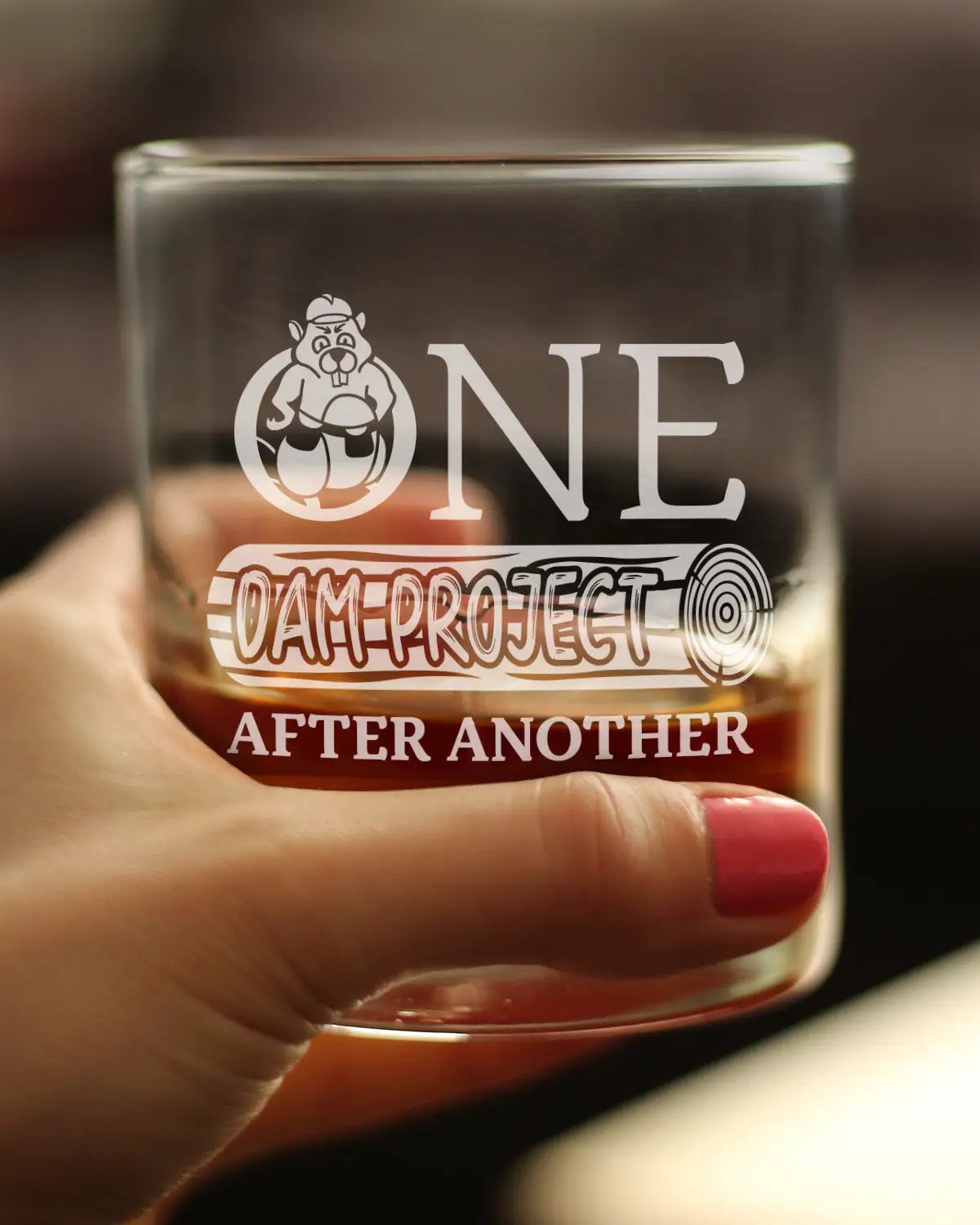 Whiskey Rocks Glass | Hand Etched Graphics | Construction Theme | 10 Oz Size