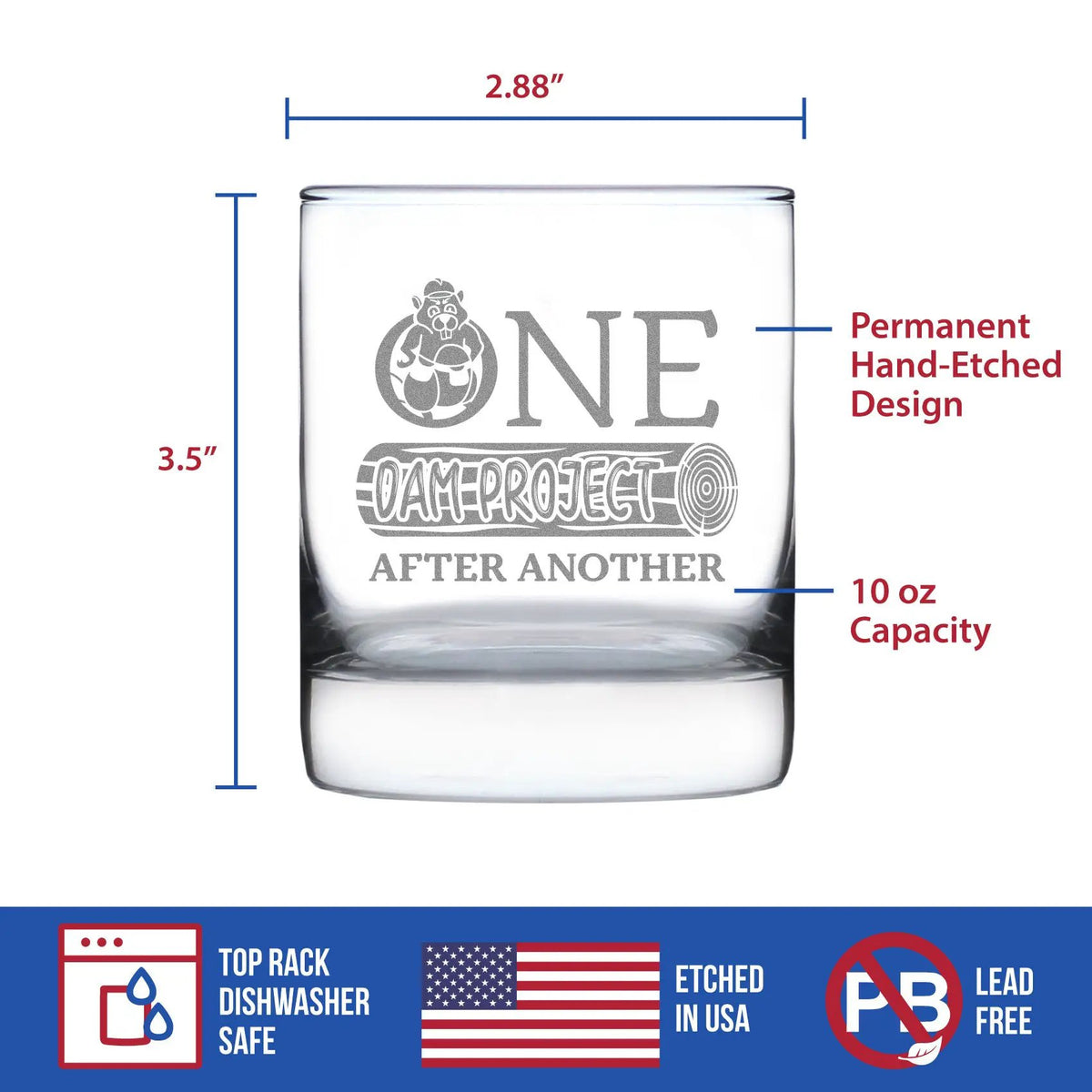 Whiskey Rocks Glass | Hand Etched Graphics | Construction Theme | 10 Oz Size