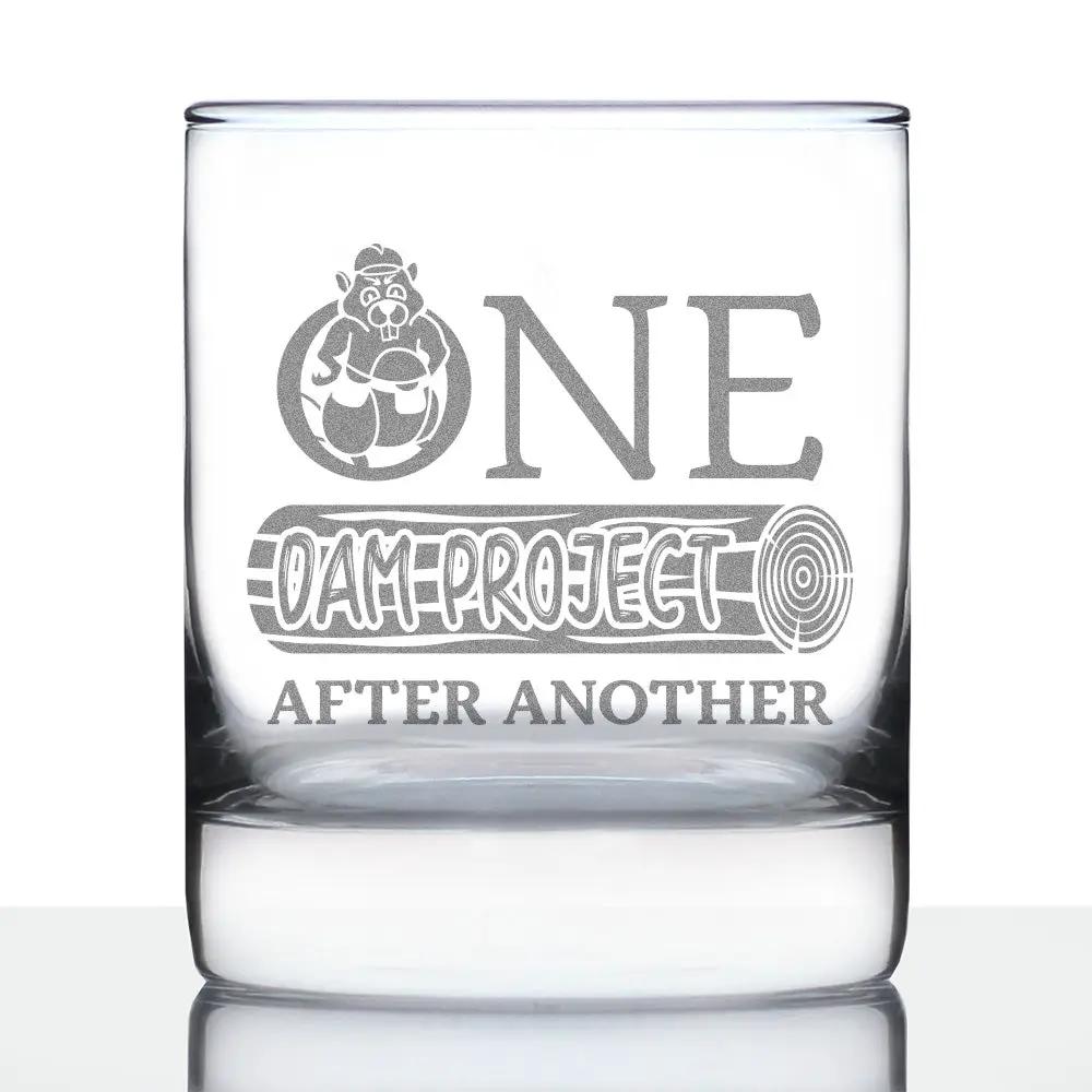 Whiskey Rocks Glass | Hand Etched Graphics | Construction Theme | 10 Oz Size