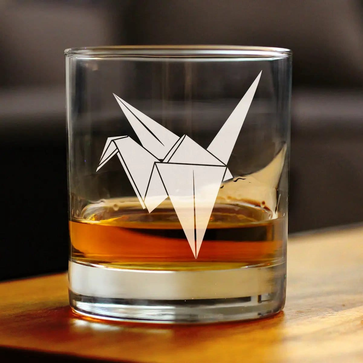Etched Rocks Glass | 10.25 oz Whiskey Glass | Dishwasher Safe | Paper Crane Engraved