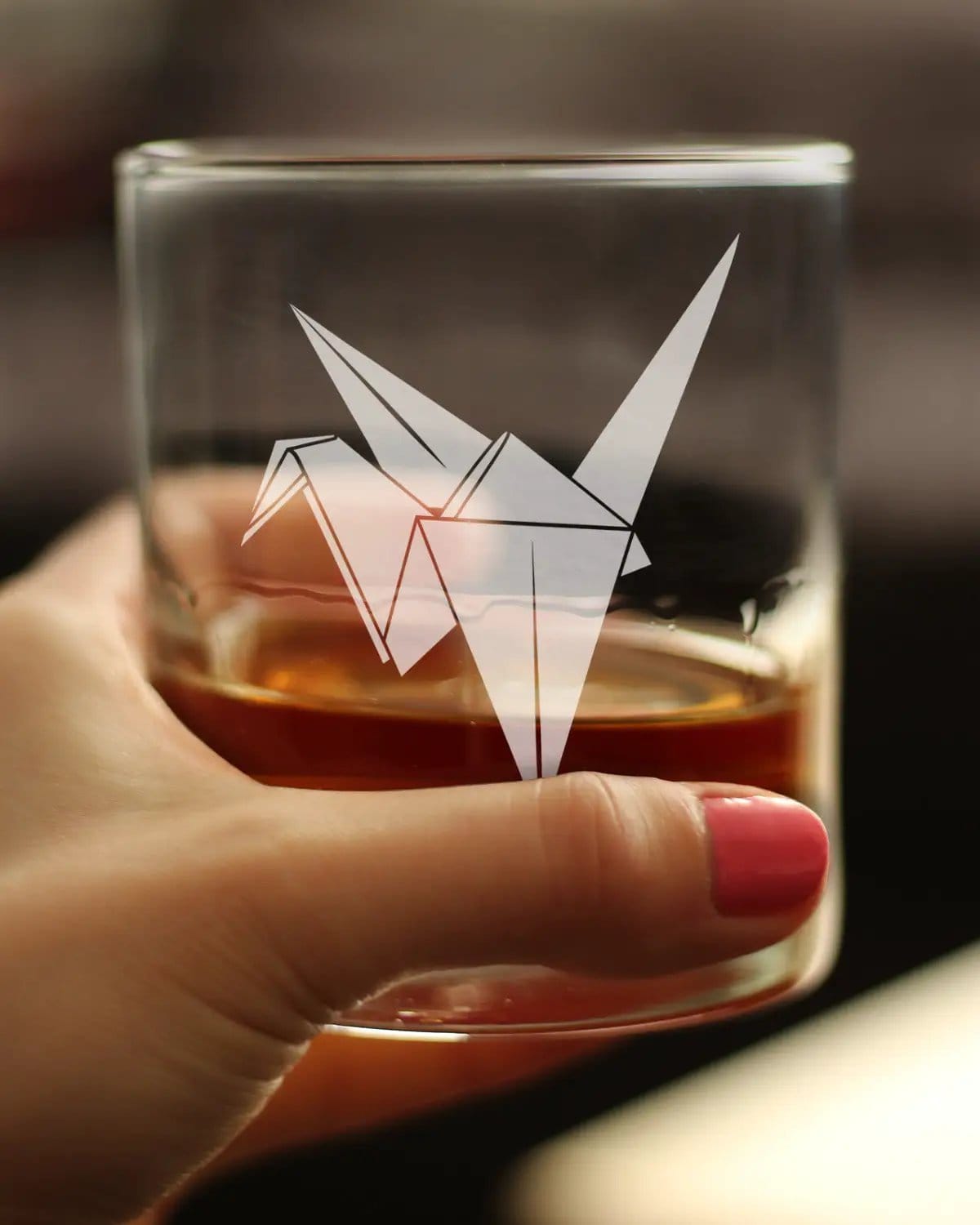 Etched Rocks Glass | 10.25 oz Whiskey Glass | Dishwasher Safe | Paper Crane Engraved