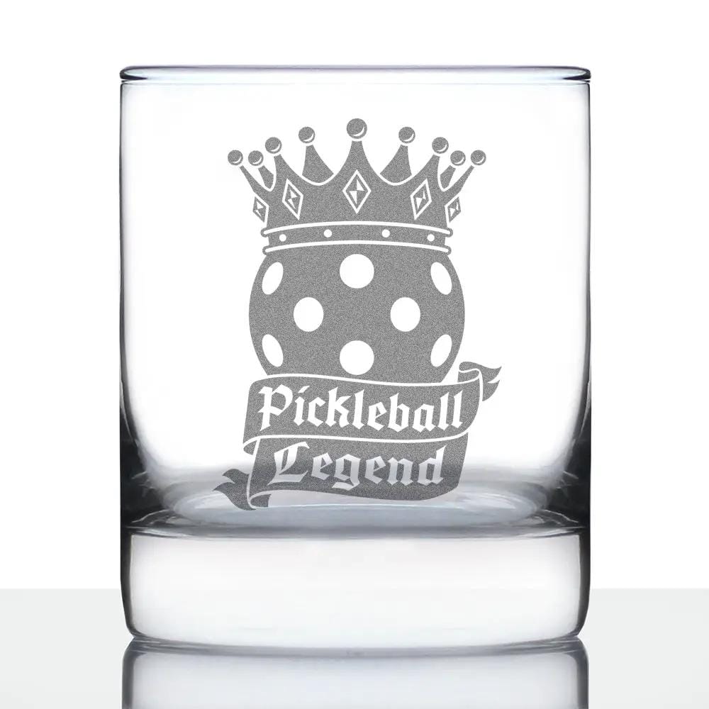 Etched Rocks Glass | 10.25 oz Whiskey Glass | Dishwasher Safe | Pickleball Legend Engraved