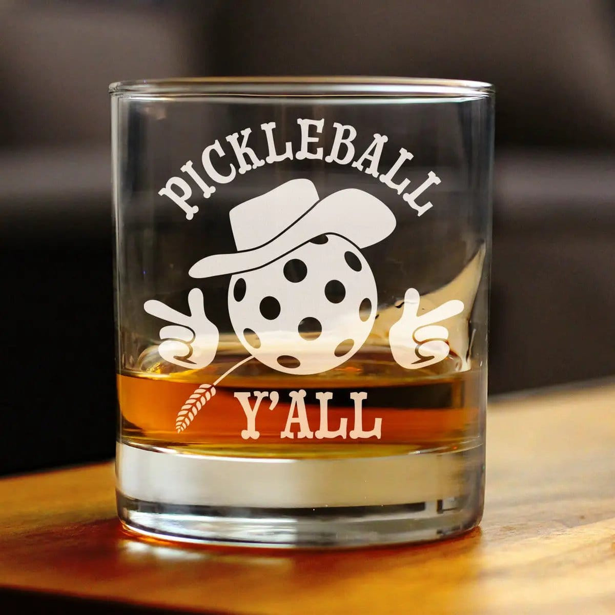Etched Rocks Glass | 10.25 oz Whiskey Glass | Dishwasher Safe | Pickleball Y'all Engraved