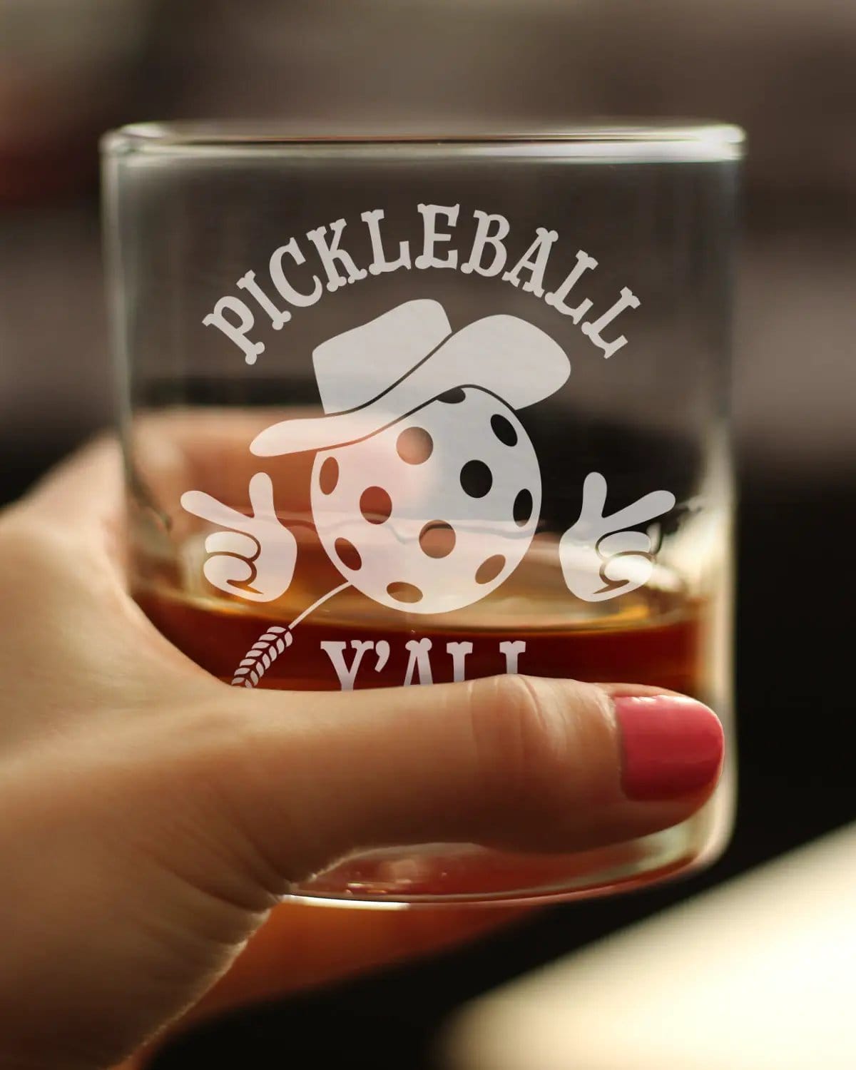 Etched Rocks Glass | 10.25 oz Whiskey Glass | Dishwasher Safe | Pickleball Y'all Engraved