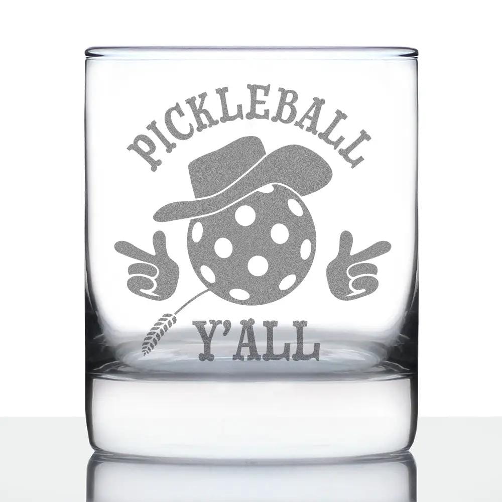 Etched Rocks Glass | 10.25 oz Whiskey Glass | Dishwasher Safe | Pickleball Y'all Engraved