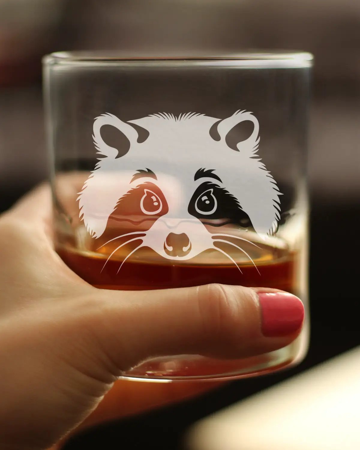 Raccoon Rocks Glass | Hand Etched | 10 Oz | Dishwasher Safe