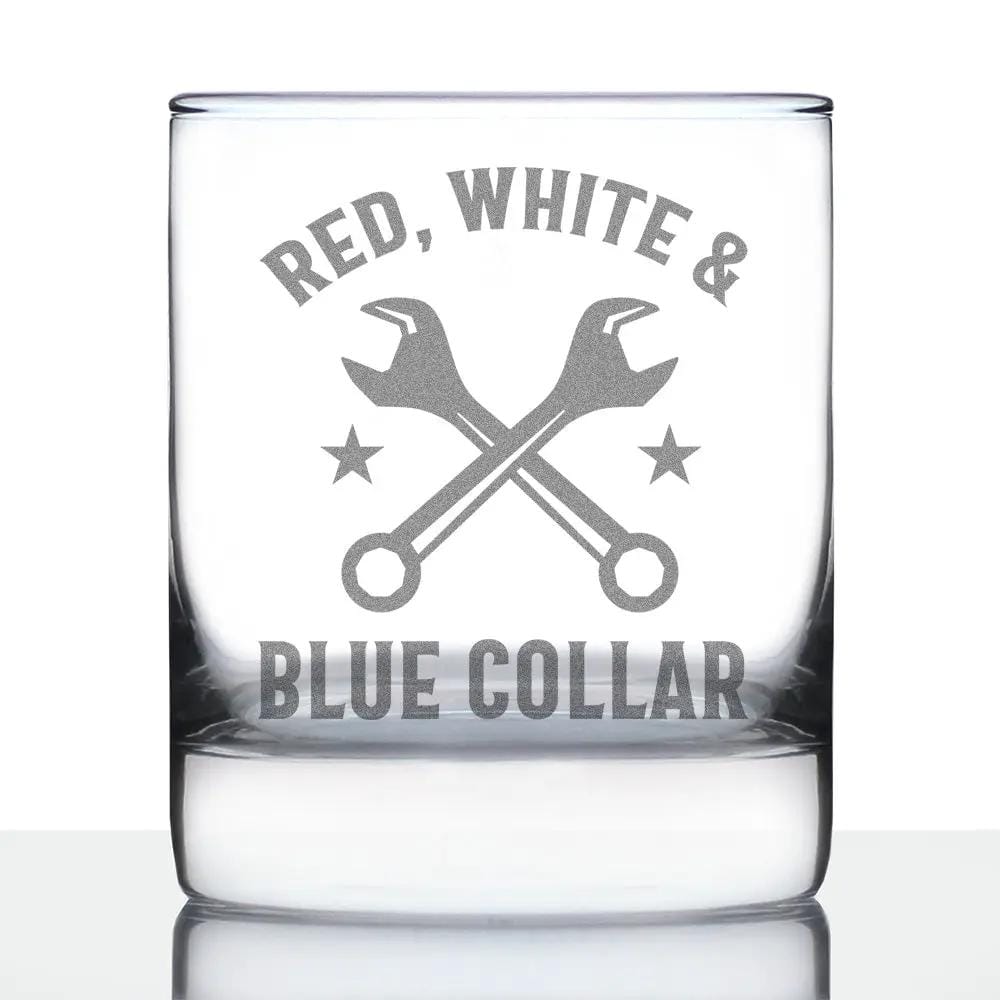 Etched Rocks Glass | 10.25 oz Whiskey Glass | Dishwasher Safe | Red White & Blue Collar Engraved