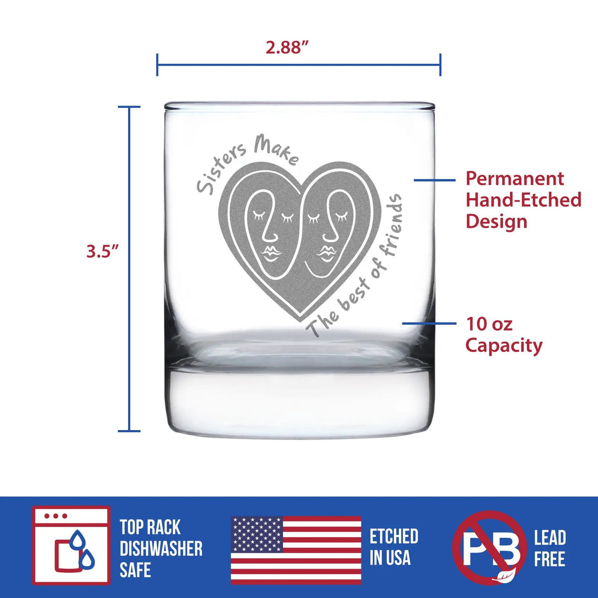 Whiskey Rocks Glass | Etched Sister Saying | 10 Oz Serving