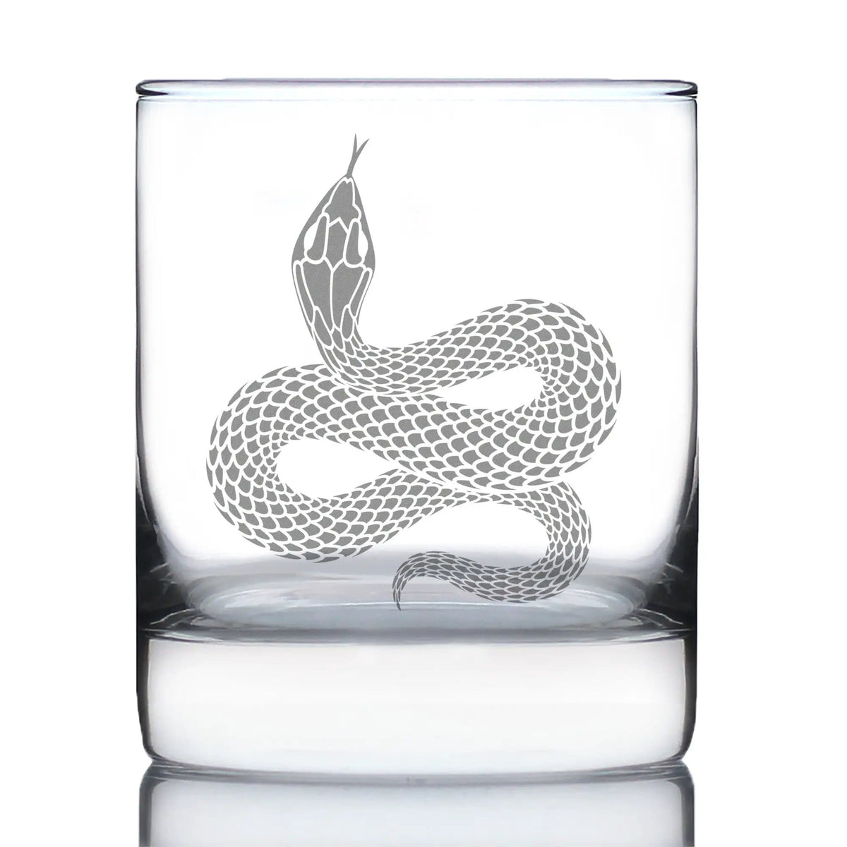 Etched Rocks Glass | 10.25 oz Whiskey Glass | Dishwasher Safe | Snake Engraved