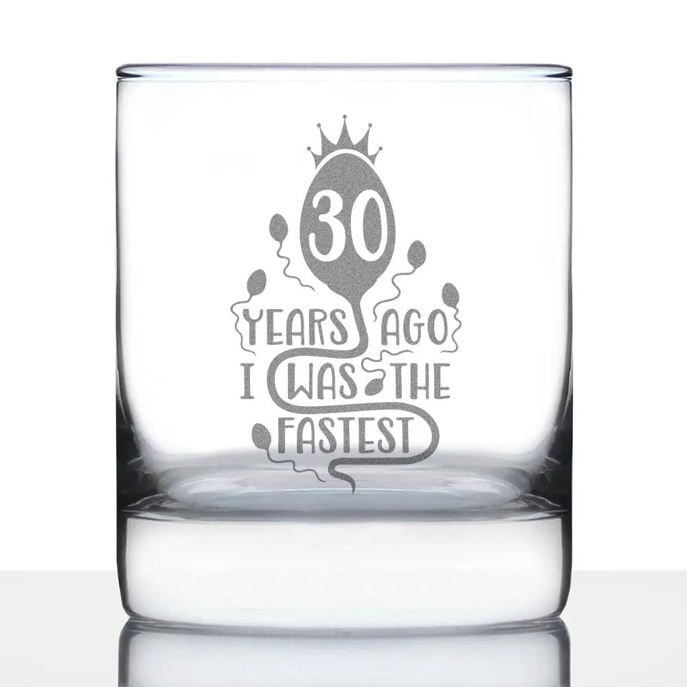 Etched Rocks Glass | 10.25 oz Whiskey Glass | Dishwasher Safe | 30 Years Ago I Was the Fastest