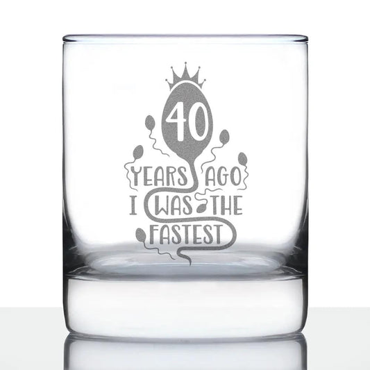 Etched Rocks Glass | 10.25 oz Whiskey Glass | Dishwasher Safe | 40 Years Ago I Was the Fastest