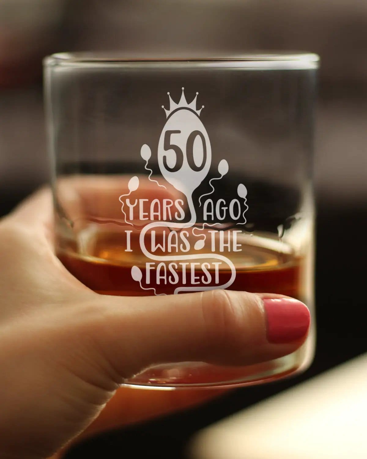 Etched Rocks Glass | 10.25 oz Whiskey Glass | Dishwasher Safe | 50 Years Ago I Was the Fastest
