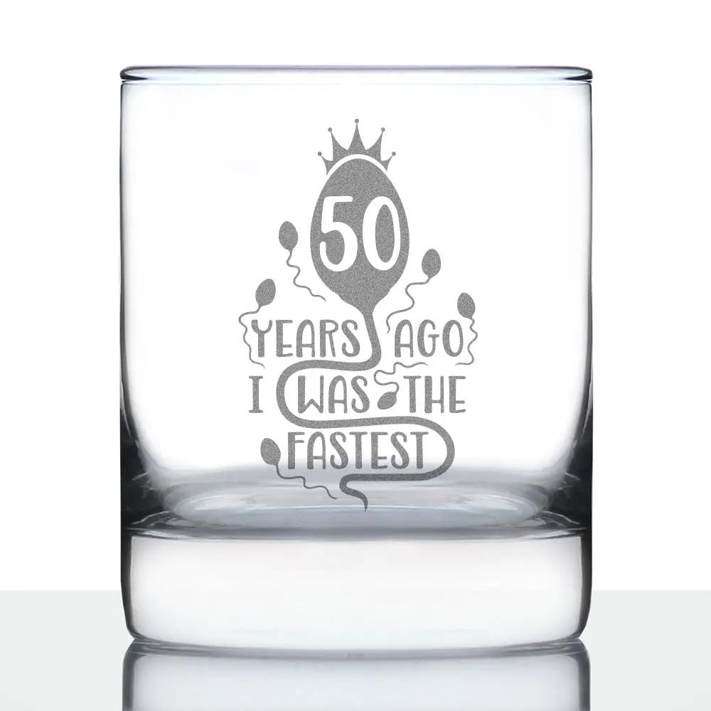 Etched Rocks Glass | 10.25 oz Whiskey Glass | Dishwasher Safe | 50 Years Ago I Was the Fastest