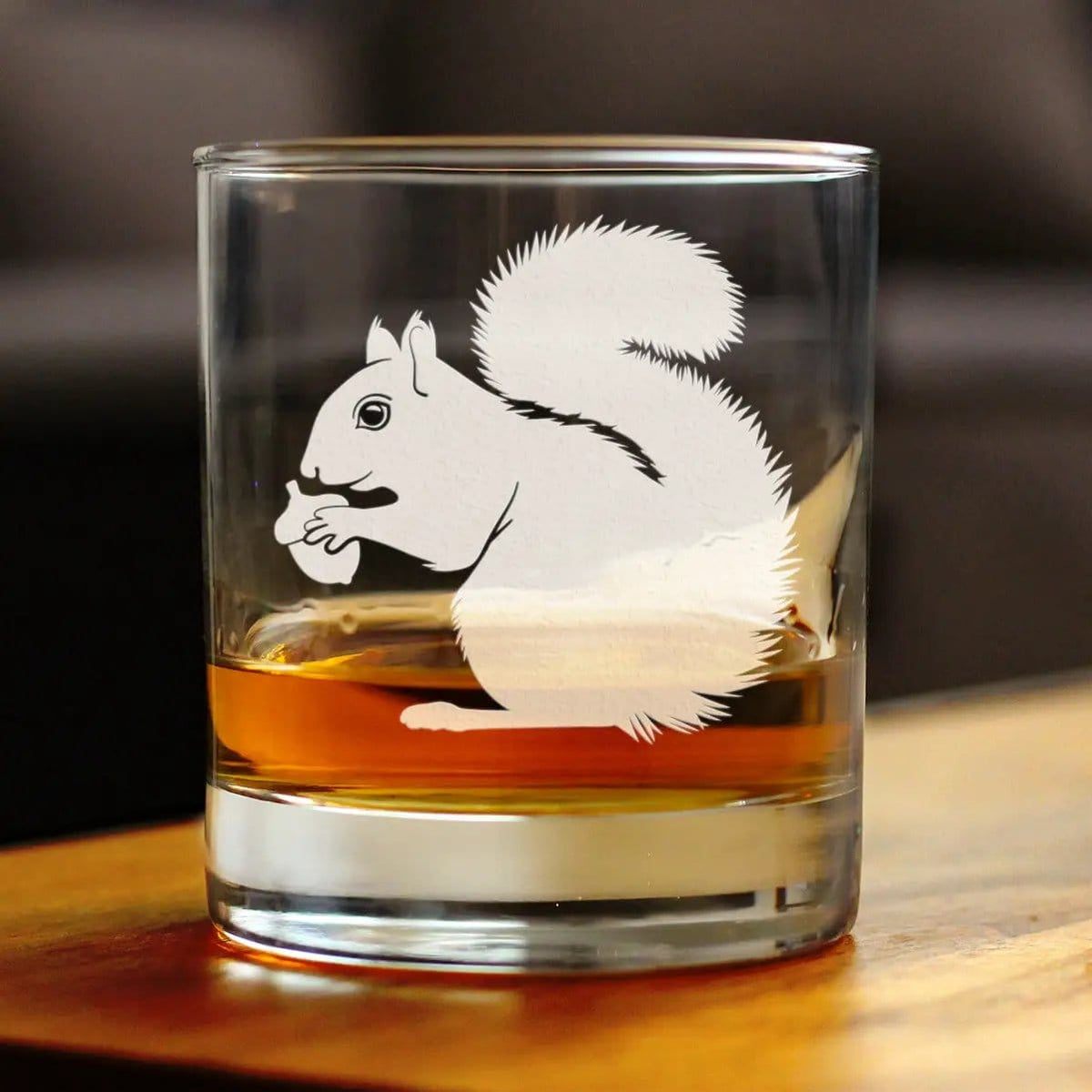 Etched Rocks Glass | 10.25 oz Whiskey Glass | Dishwasher Safe | Squirrel
