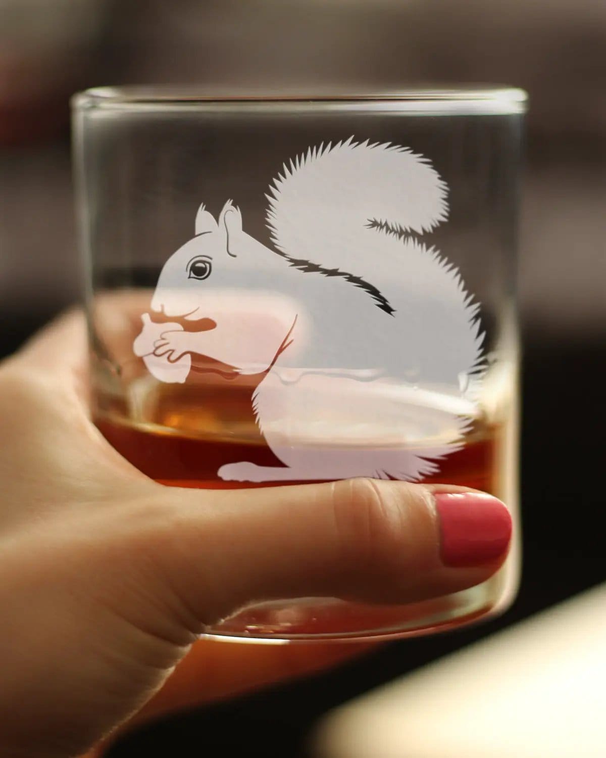 Etched Rocks Glass | 10.25 oz Whiskey Glass | Dishwasher Safe | Squirrel