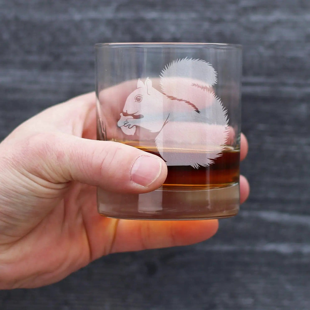 Etched Rocks Glass | 10.25 oz Whiskey Glass | Dishwasher Safe | Squirrel