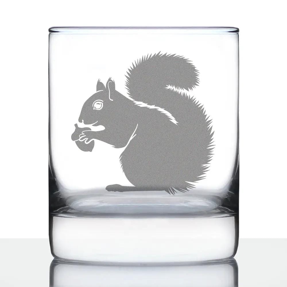 Etched Rocks Glass | 10.25 oz Whiskey Glass | Dishwasher Safe | Squirrel