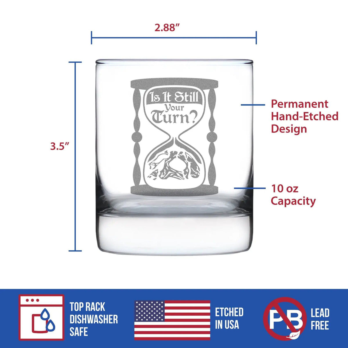 Etched Rocks Glass | 10.25 oz Whiskey Glass | Dishwasher Safe | Is It Still Your Turn Engraved