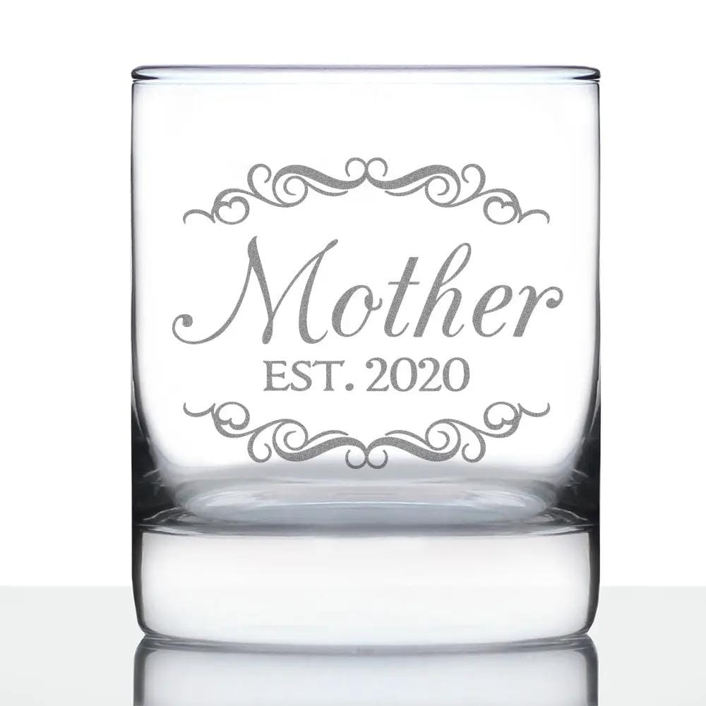 Etched Rocks Glass | 10 oz Whiskey Glass | Dishwasher Safe | Mother Est. 2020