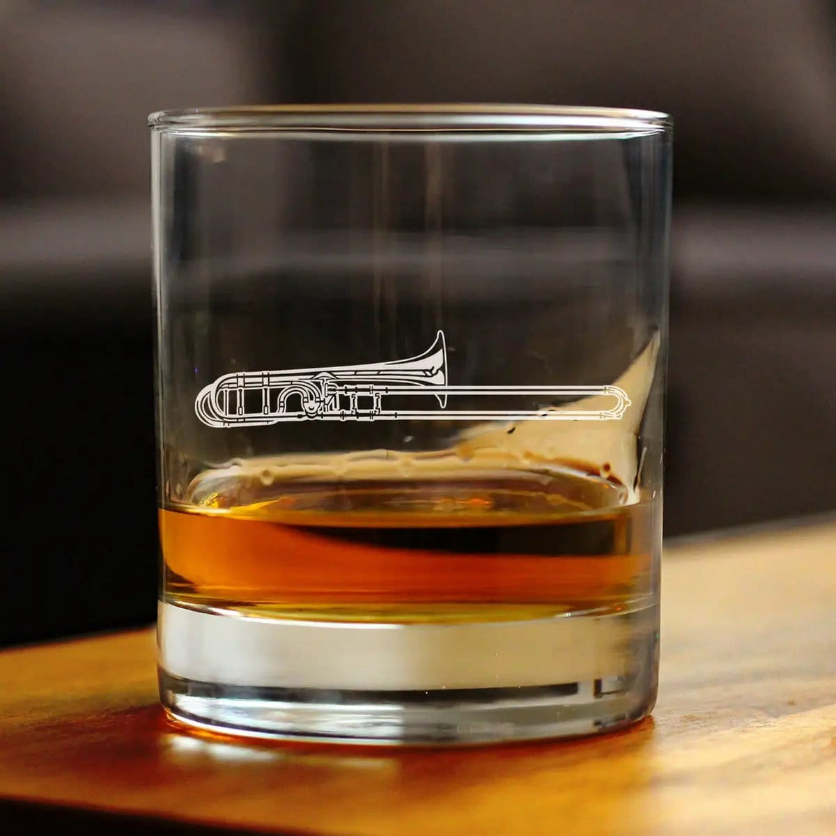 Etched Rocks Glass | 10.25 oz Whiskey Glass | Dishwasher Safe | Trombone Engraved