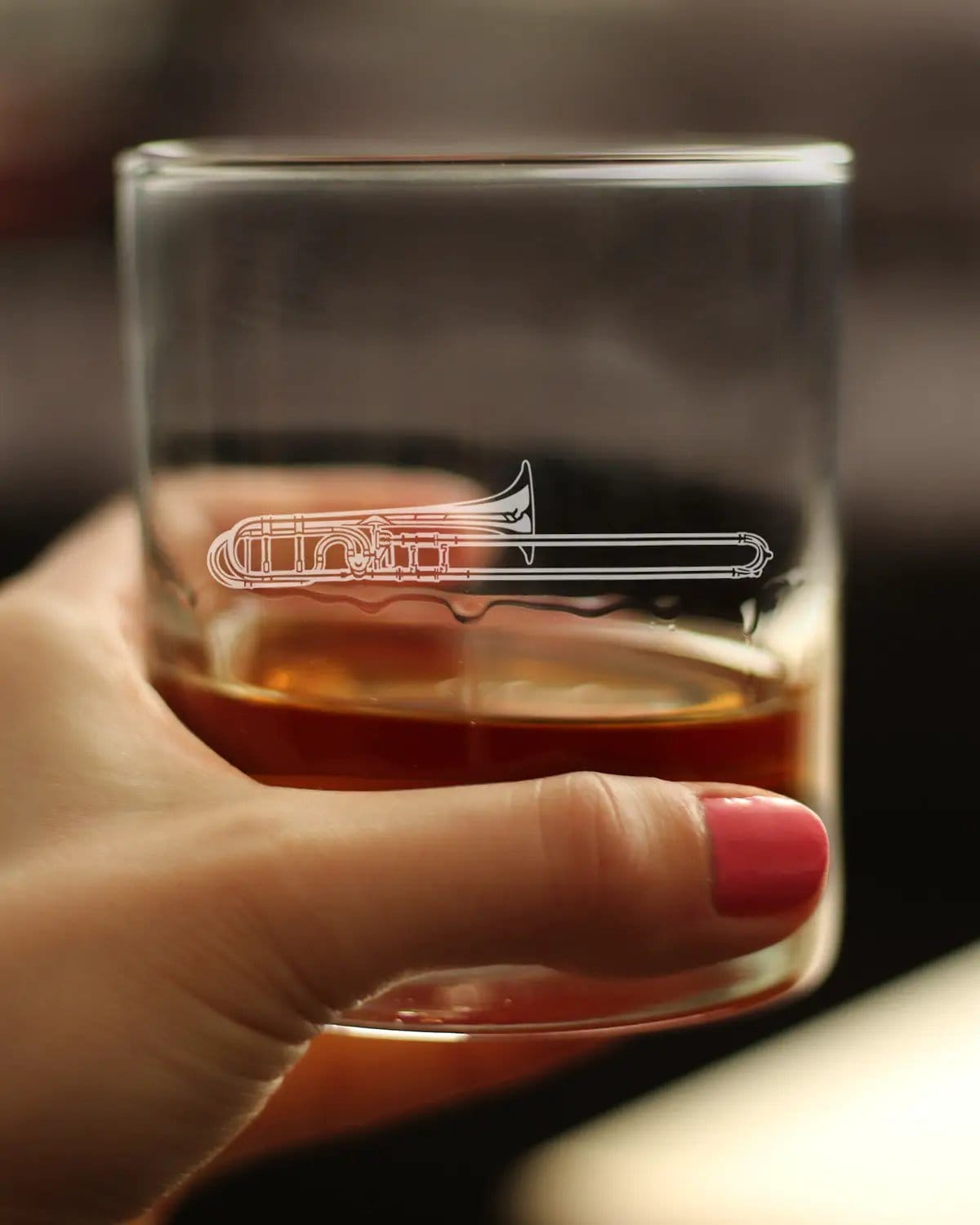 Etched Rocks Glass | 10.25 oz Whiskey Glass | Dishwasher Safe | Trombone Engraved