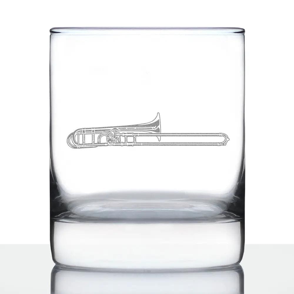 Etched Rocks Glass | 10.25 oz Whiskey Glass | Dishwasher Safe | Trombone Engraved