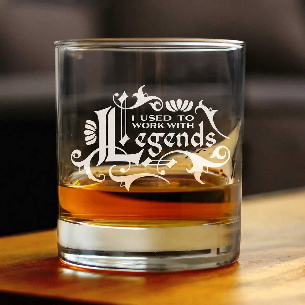 Etched Rocks Glass | 10.25 oz Whiskey Glass | Dishwasher Safe | Used to Work with Legends