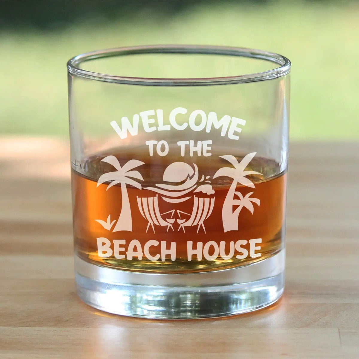 Whiskey Rocks Glass | Welcome To Beach House | Hand Etched 10 Oz