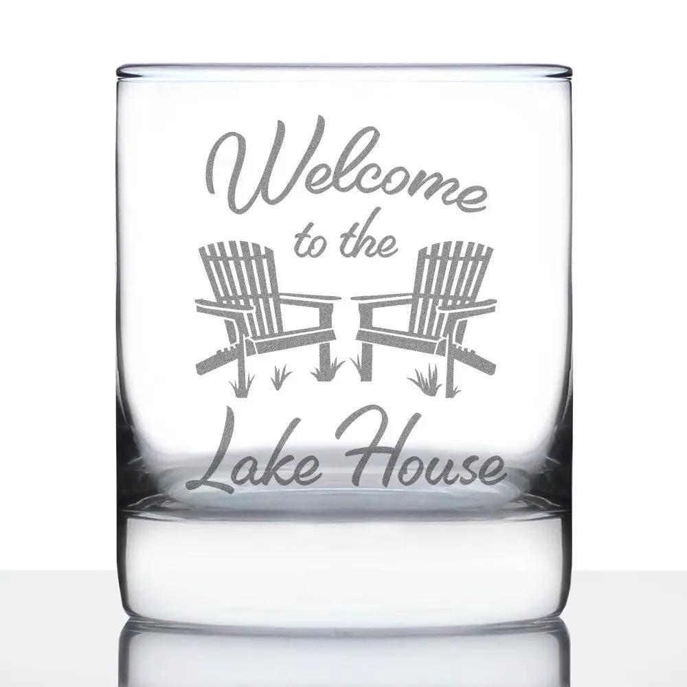 Whiskey Rocks Glass | Hand Etched Lettering | 10 Oz | Lake House Design