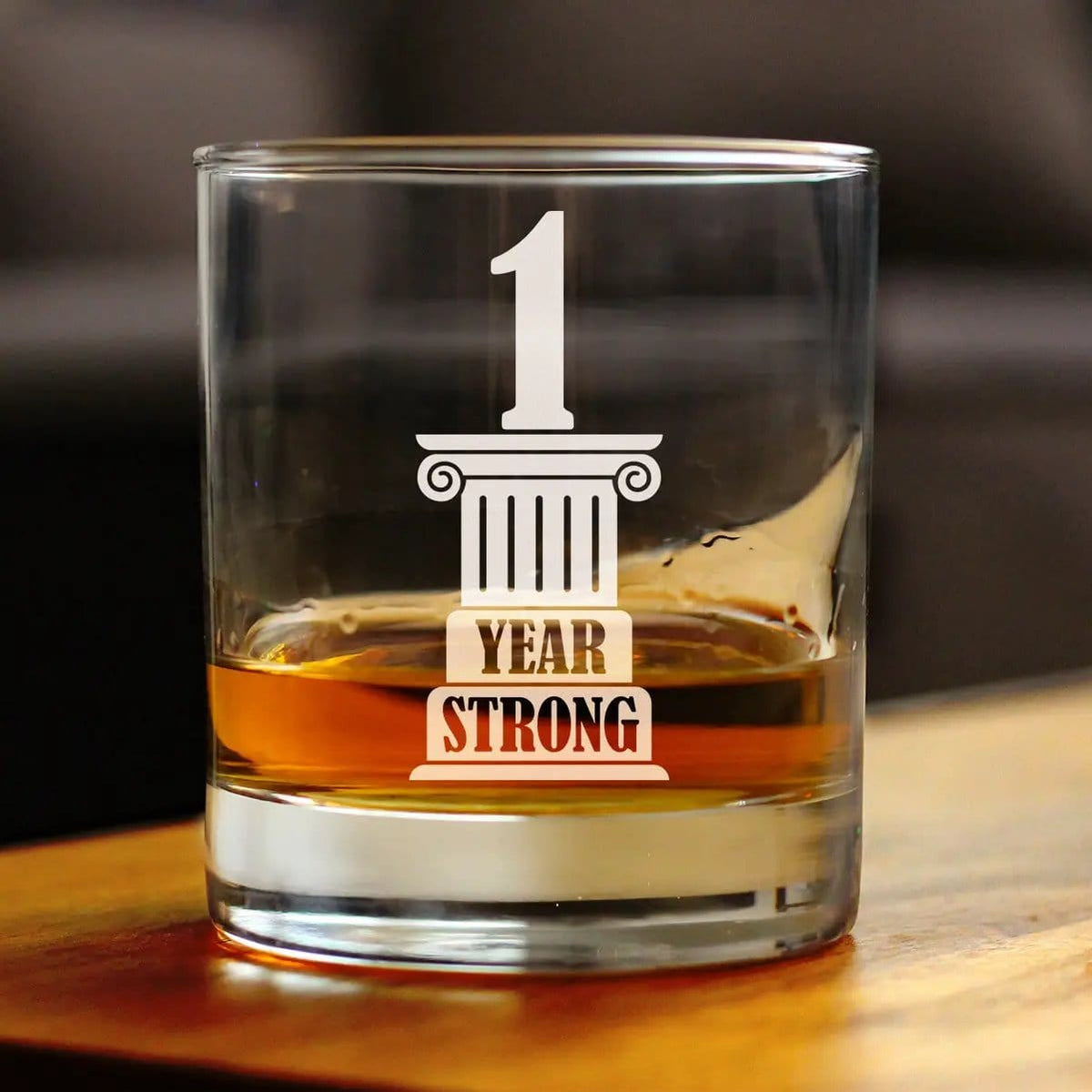 Etched Rocks Glass | 10.25 oz Whiskey Glass | Dishwasher Safe | 1 Year Strong Engraved