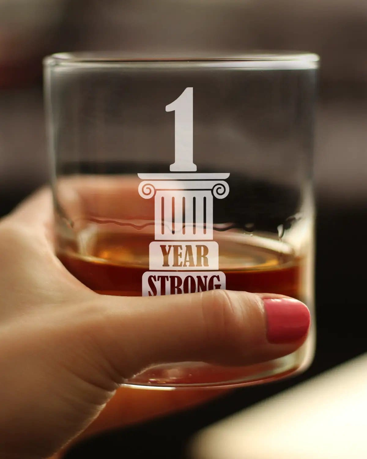 Etched Rocks Glass | 10.25 oz Whiskey Glass | Dishwasher Safe | 1 Year Strong Engraved