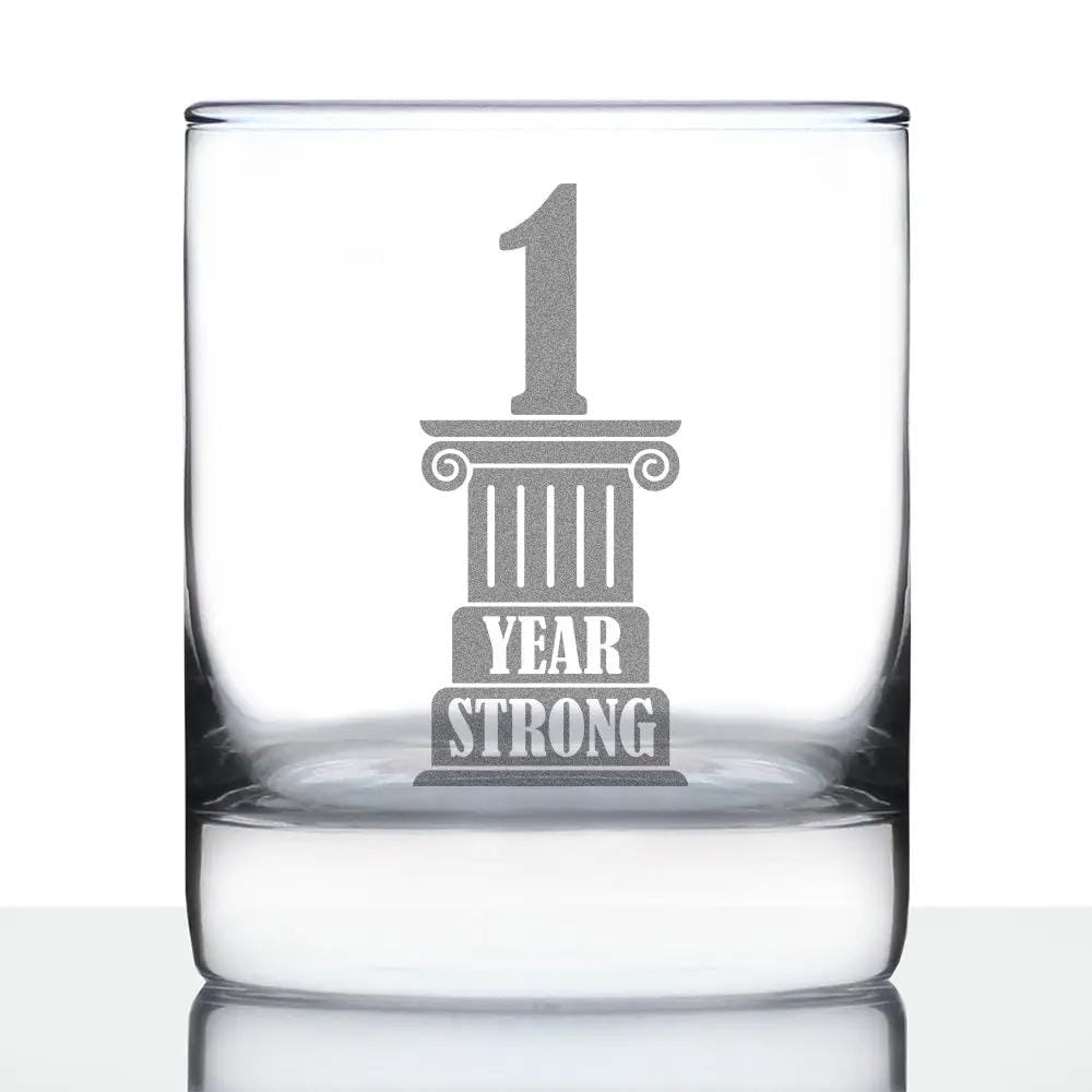 Etched Rocks Glass | 10.25 oz Whiskey Glass | Dishwasher Safe | 1 Year Strong Engraved