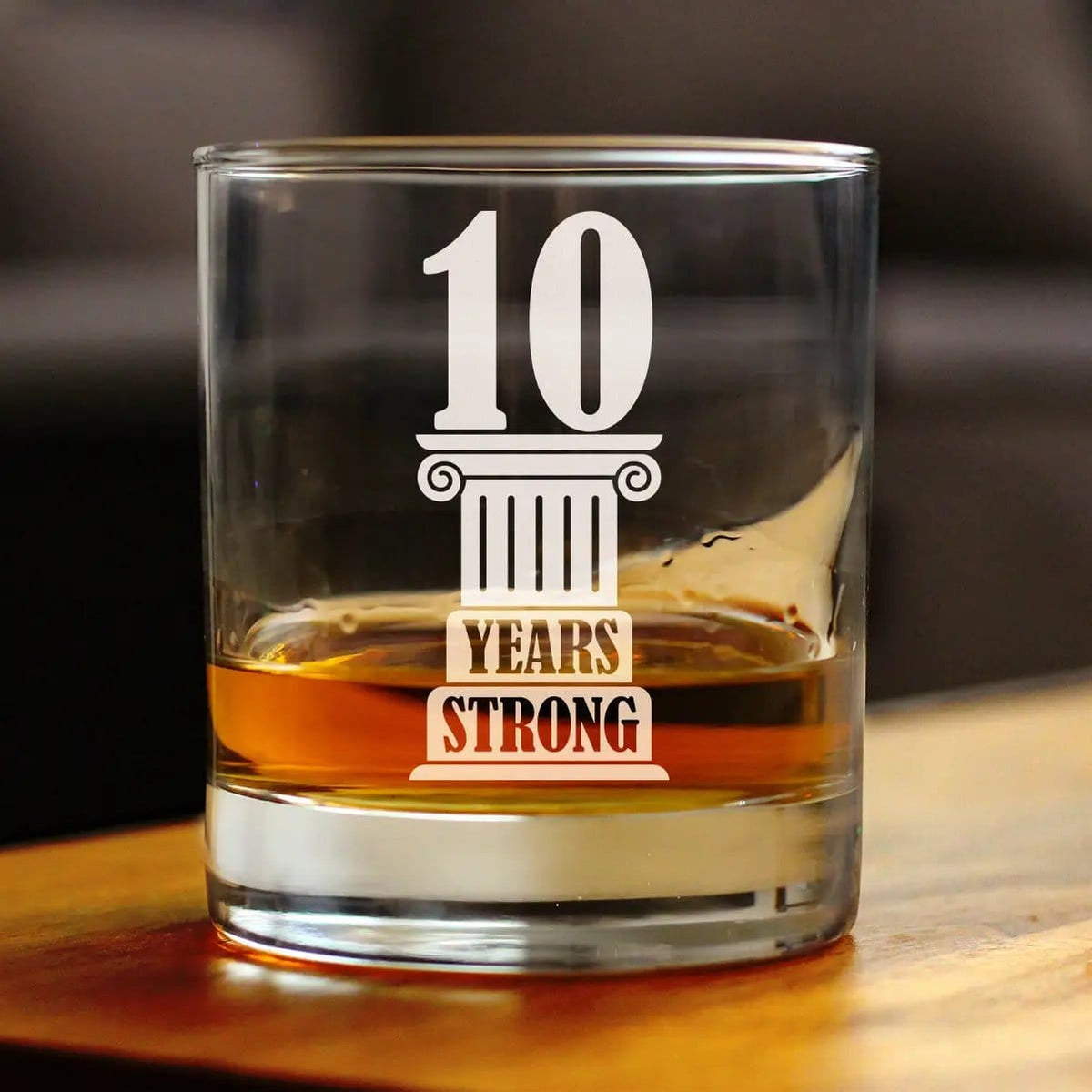 Etched Rocks Glass | 10.25 oz Whiskey Glass | Dishwasher Safe | 10 Years Strong Engraved